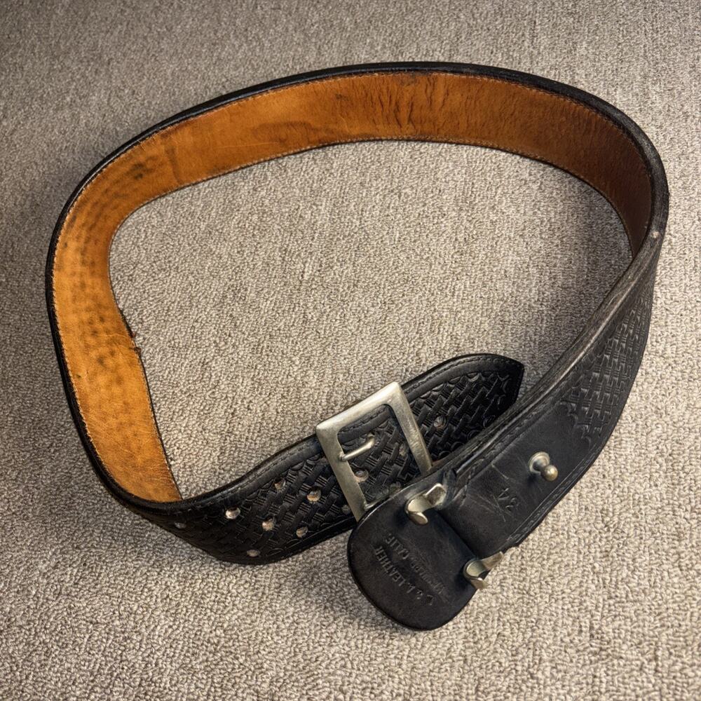 Vintage L&A Leather Wide Biker Belt Black Basketweave USA Size 34 2.25”